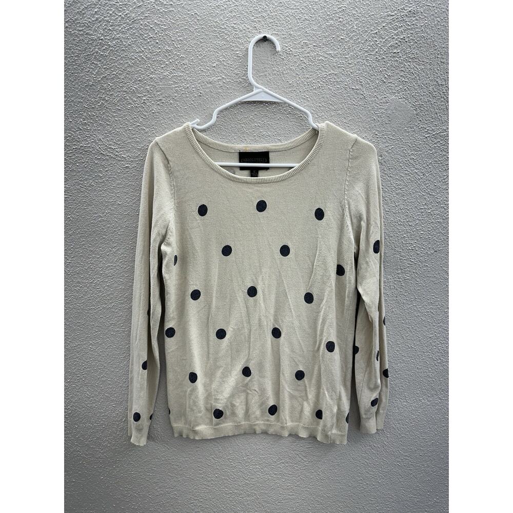 Absolutely Womens Sweater Size Small Tan Black Polka Dot Long Sleeve Lightweight
